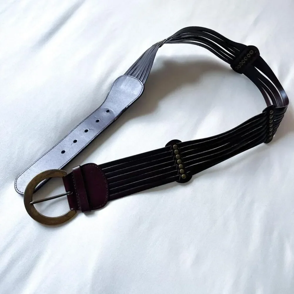 y2k brown veg bonded leather‎ belt womens medium